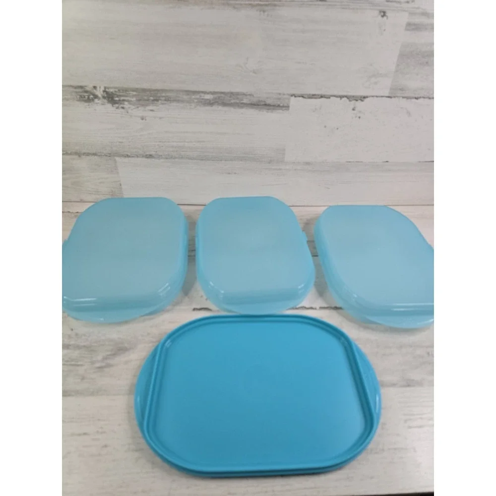 Tupperware Deli Keeper Set 3 Stackable Containers 1 Lid Blue 5537 5538